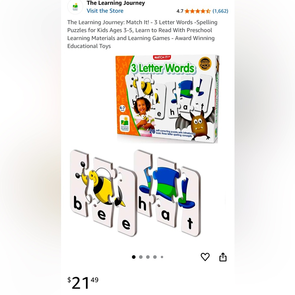 Learning Journey 3 Letter CVC Words spelling literacy preschool Puzzle set